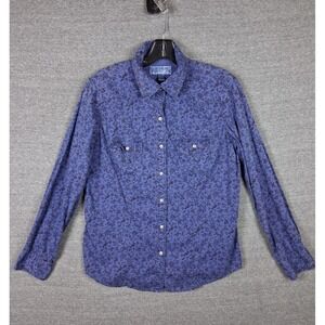 Ryan Michael Womens Shirt Medium Blue Floral Pearl Snap Western Rockabilly
